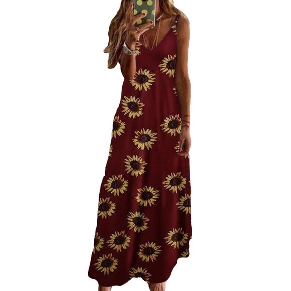 swimwear Other - V-Neck Beach Maxi  Cover Up Maxi SunFlower